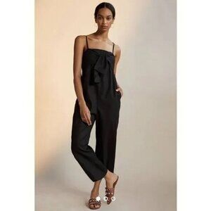 Anthropologie Hutch Black Bow Front Linen Breezy Jumpsuit Womens Size XSmall